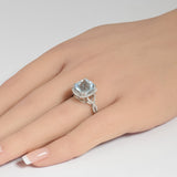 <span style="color:purple">SPECIAL!</span>4.30ct G SI 14K White Gold Diamond & Cushion Shape Aquamarine Gemstone Ring Size 6.5
