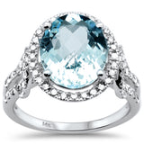 <span style="color:purple">SPECIAL!</span>4.45ct G SI 14K White Gold Diamond & Oval Shape Aquamarine Gemstone Ring Size 6.5