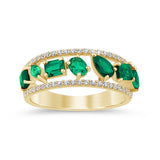 1.28ct G SI 14K Yellow Gold Diamond & Emerald Gemstone Ring Band Size 6.5
