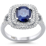 <span style="color:purple">SPECIAL!</span> 2.49ct G SI 14K White Gold Diamond & Blue Sapphire Gemstone Double Halo Ring Size 6.5