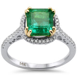 2.63ct G SI 14K White & Yellow Gold Diamond & Emerald Gemstone Ring Size 6.5