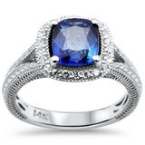 2.63ct G SI 14K White Gold Diamond & Blue Sapphire Gemstone Halo Ring  Size 6.5