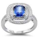 2.51ct G SI 14K White Gold Diamond & Blue Sapphire Gemstone Double Halo Ring Size 6.5