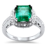 3.09ct G SI 14K White Gold Diamond & Emerald Gemstone Ring Size 6.5