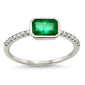 <span style="color:purple">SPECIAL!</span> 1.06ct G SI 14K White Gold Diamond & Emerald Gemstone Ring Size 6.5
