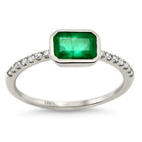 1.13ct G SI 14K White Gold Diamond & Emerald Gemstone Ring Size 6.5