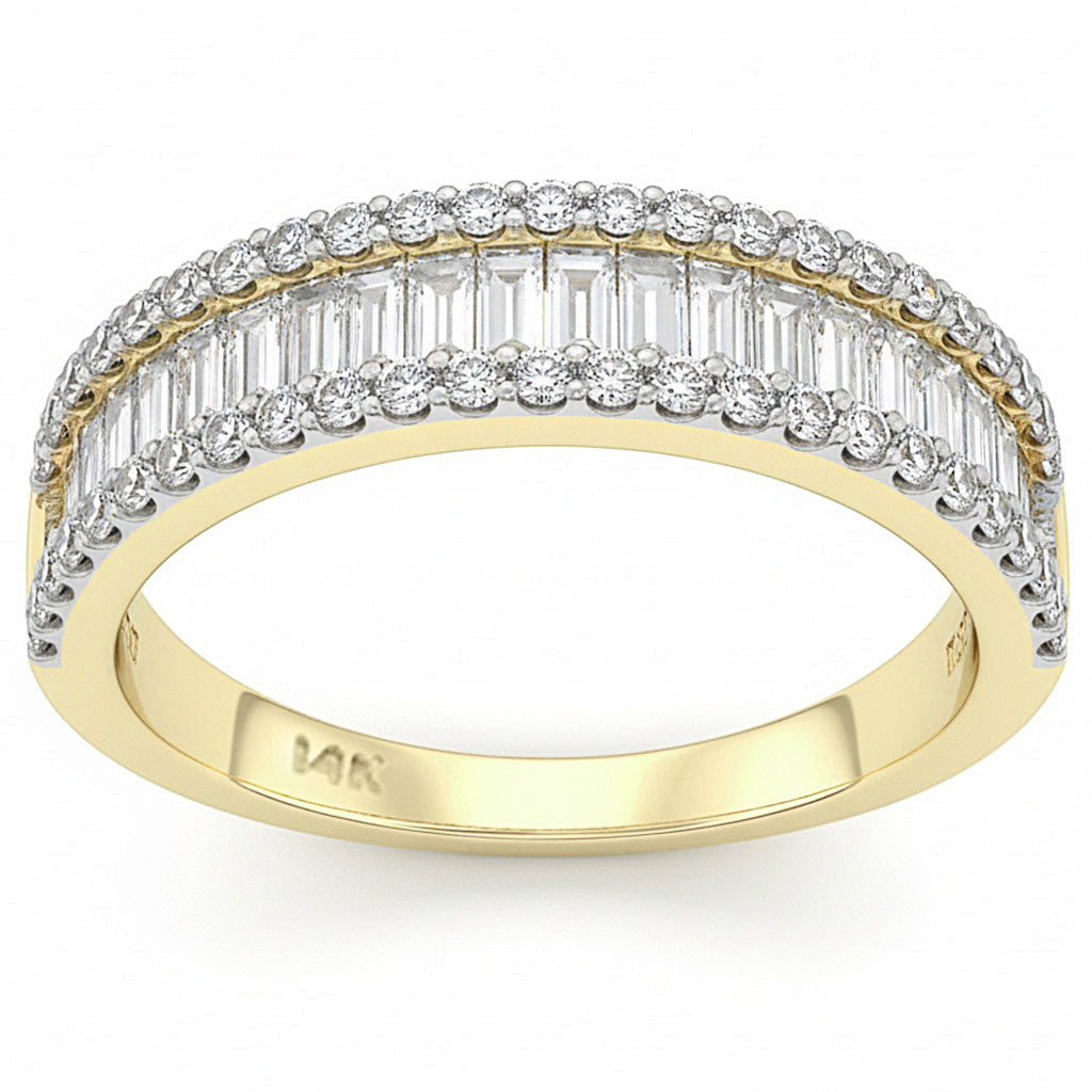 1.66ct G SI 14K Yellow Gold Round & Baguette Diamond Band Ring Size 10