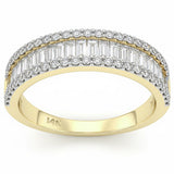 1.66ct G SI 14K Yellow Gold Round & Baguette Diamond Band Ring Size 10
