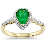 1.29ct G SI 14K Yellow Gold Diamond & Pear Shape Emerald Gemstone Ring Size 6.5