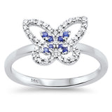 <span style="color:purple">SPECIAL!</span> .22ct G SI 14K White Gold Round Diamond & Blue Sapphire Gemstone Butterfly Ring Size 6.5