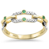 <span style="color:purple">SPECIAL!</span>.22ct G SI 14K Yellow Gold Diamond & Emerald Gemstone Link Style Band Ring Size 6.5