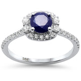 <span style="color:purple">SPECIAL!</span>1.20 G SI 14K White Gold Diamond & Blue Sapphire Gemstone Ring Size 6.5
