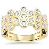 1.01ct G SI 14K Yellow Gold Modern Honey Comb Design Diamond Band Ring Size 6.5