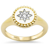 .08ct G SI 14K Yellow Gold Diamond Celestial Star Signet Band Ring Size 6.5