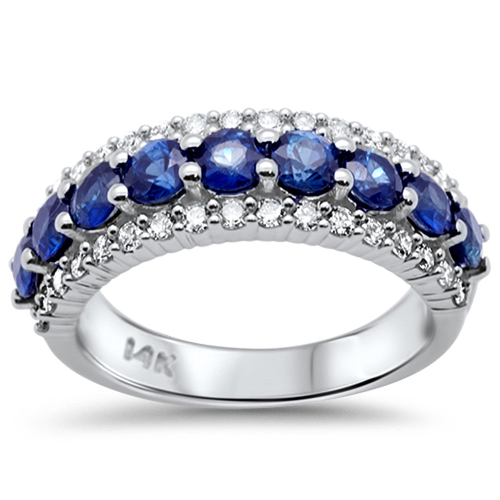 2.25ct G SI 14K White Gold Diamond & Large Blue Sapphire Gemstone Band Ring Size 6.5
