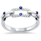 <span style="color:purple">SPECIAL!</span>.21ct G SI 14K White Gold Link Chain Design Diamond & Blue Sapphire Gemstone Band Ring Size 6.5