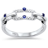 .21ct G SI 14K White Gold Link Chain Design Diamond & Blue Sapphire Gemstone Band Ring Size 6.5