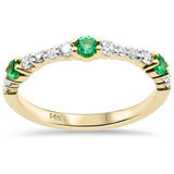 .53ct G SI 14K Yellow Gold Diamond & Emerald Gemstone Band Ring Size 6.5