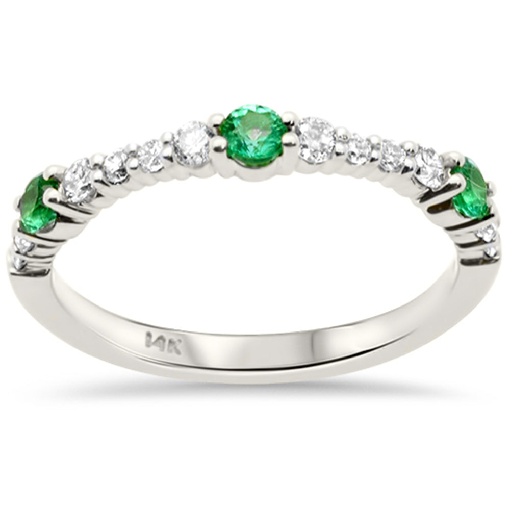 <span style="color:purple">SPECIAL!</span>.50ct G SI 14K White Gold Diamond & Emerald Gemstone Band Ring Size 6.5