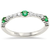 <span style="color:purple">SPECIAL!</span>.50ct G SI 14K White Gold Diamond & Emerald Gemstone Band Ring Size 6.5
