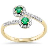 .40ct G SI 14K Yellow Gold Diamond & Emerald Gemstone Wrap around Style Ring Size 6.5
