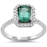 <span style="color:purple">SPECIAL!</span>1.73ct G SI 14K White Gold Emerald Gemstone & Diamond Ring Size 6.5