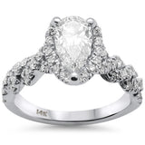 <span style="color:purple">¡ESPECIAL!</span>Anillo de compromiso de 1.62ct G SI de oro blanco de 14K con diamante en forma de pera y banda trenzada, talla 6.5