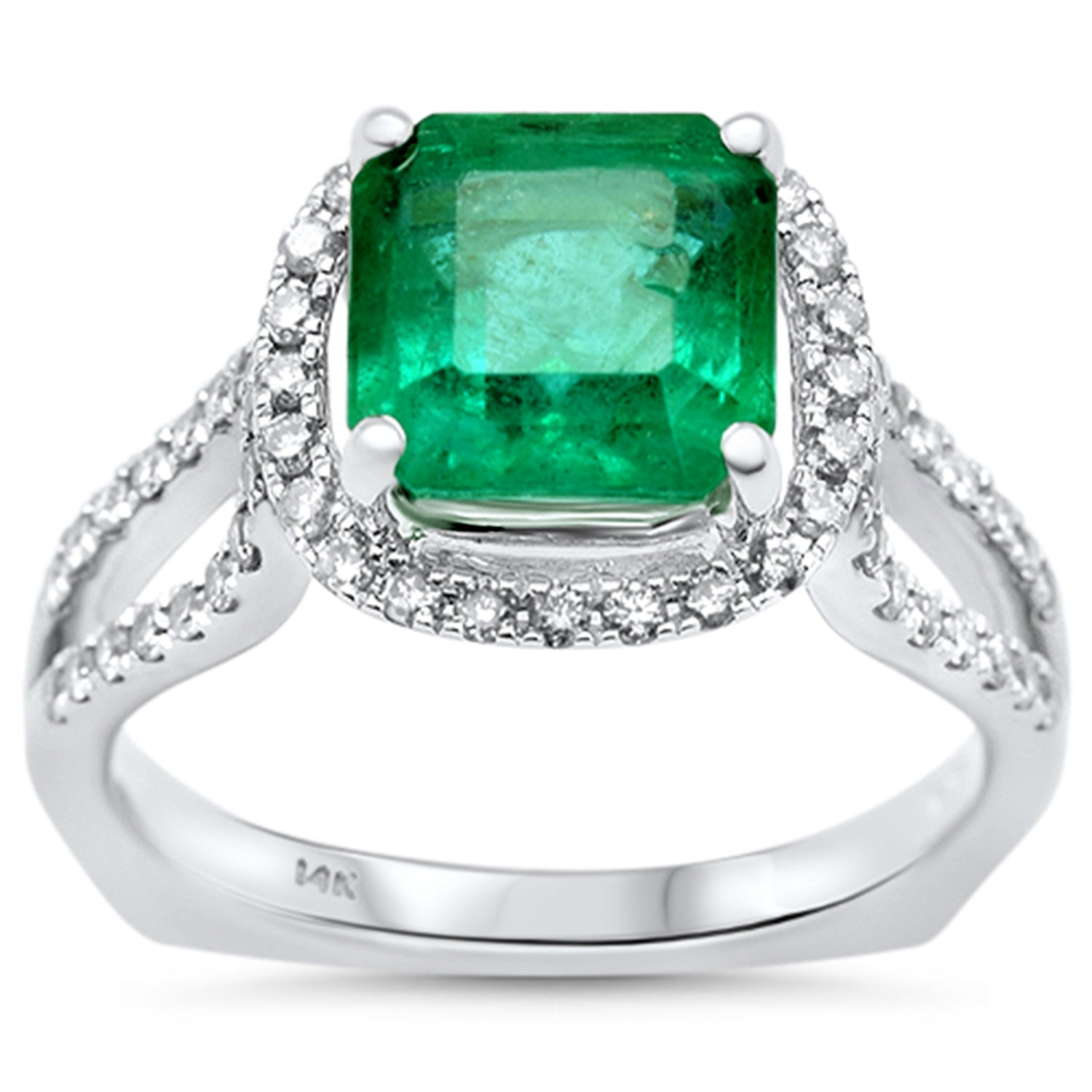3.08ct G SI 14K White Gold Diamond & Emerald Gemstone Ring Size 6.5