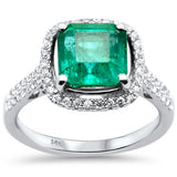 3.15ct G SI 14K White Gold Emerald Gemstone & Diamond Ring Size 6.5