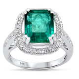4.87ct G SI 14K White Gold Emerald Gemstone & Diamond Ring Size 6.5