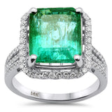 <span style="color:purple">SPECIAL!</span>6.67ct G SI 14K White Gold Natural Emerald Gemstone & Diamond Ring Size 6.5