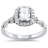 <span style="color:purple">¡ESPECIAL!</span> Anillo de compromiso de oro blanco de 14 quilates con diamante radiante de 1,42 ct G SI y banda torcida. Talla 6.5
