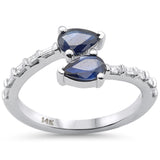 <span style="color:purple">SPECIAL!</span>1.03ct G SI 14K White Gold Diamond & Pear Shape Blue Sapphire Gemstone Ring Size 6.5