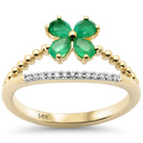 .62ct G SI 14K Yellow Gold Diamond & Emerald Gemstone Flower Ring Size 6.5