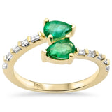 <span style="color:purple">SPECIAL!</span>.95ct G SI 14K Yellow Gold Diamond & Pear Shape Emerald Gemstone Ring Size 6.5