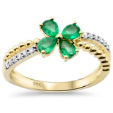 <span style="color:purple">SPECIAL!</span>.64ct G SI 14K Yellow Gold Diamond & Pear Shape Emerald Gemstone Flower Ring Size 6.5