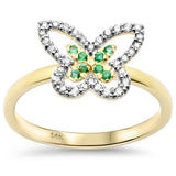 <span style="color:purple">¡ESPECIAL!</span>.19ct G SI Anillo Mariposa de Oro Amarillo de 14K con Diamantes y Esmeraldas, Talla 6.5