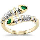 <span style="color:purple">SPECIAL!</span>.64ct G SI 14K Yellow Gold Diamond & Emerald Gemstone Wrap Around Band Ring Size 6.5