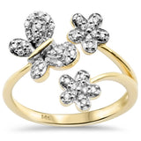<span style="color:purple">SPECIAL!</span>.22ct G SI 14K Yellow Gold Diamond Butterfly & Flower Style Ring Size 6.5