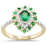 .75ct G SI 14K Yellow Gold Diamond & Emerald Gemstone Ring Size 6.5