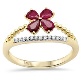 <span style="color:purple">SPECIAL!</span>.77ct G SI 14K Yellow Gold Diamond & Ruby Gemstone Flower Ring Size 6.5