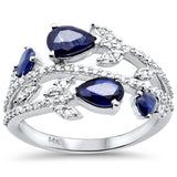 <span style="color:purple">SPECIAL!</span>1.56ct G SI 14K White Gold Diamond & Pear Shape Blue Sapphire Gemstone Ring Size 6.5
