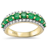 <span style="color:purple">SPECIAL!</span>1.79ct G SI 14K Yellow Gold Diamond & Emerald Gemstone Band Ring Size 6.5