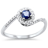.48ct G SI 14K White Gold Diamond & Blue Sapphire Gemstone Halo Ring Size 6.5