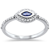 .35ct G SI 14K White Gold Diamond & Blue Sapphire Gemstone Evil Eye Ring Size 6.5