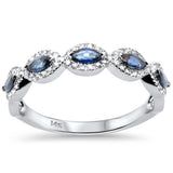 <span style="color:purple">¡ESPECIAL!</span> .70ct G SI Anillo de banda de ojo turco de oro blanco de 14K con diamantes y zafiro azul, talla 6.5