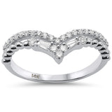<span style="color:purple">SPECIAL!</span>.26ct G SI 14K White Gold Round & Baguette Diamond Stackable Chevron Band Ring Size 6.5