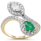 <span style="color:purple">SPECIAL!</span>1.28ct G SI 14K Yellow Gold Pear Shape Diamond & Emerald Gemstone Wrap Around Ring Size 6.5