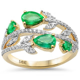 <span style="color:purple">SPECIAL!</span>1.25ct G SI 14K Yellow Gold Diamond & Pear Shape Emerald Gemstone Ring Size 6.5