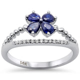 .83ct G SI 14K White Gold Diamond & Pear Shape Blue Sapphire Gemstone Flower Ring Size 6.5